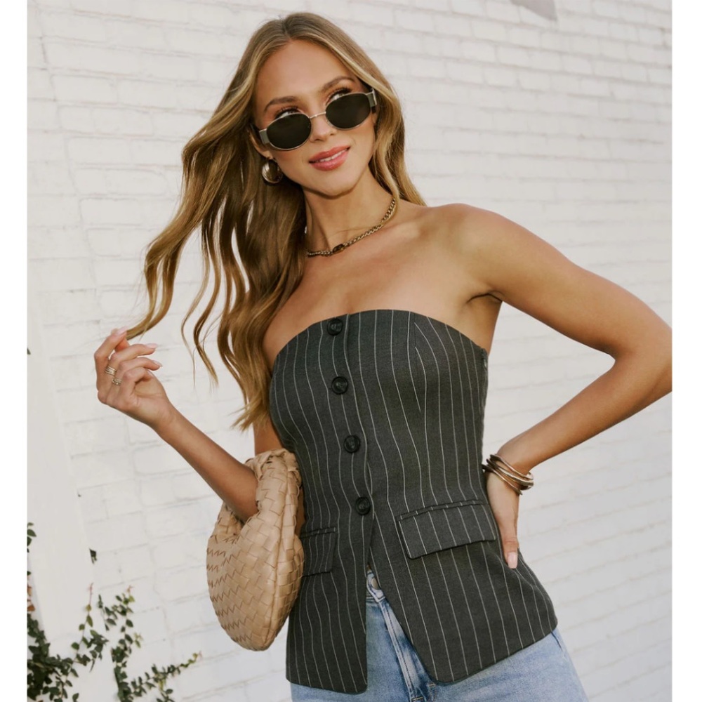 Vici Charming Classic Pinstripe Strapless Top